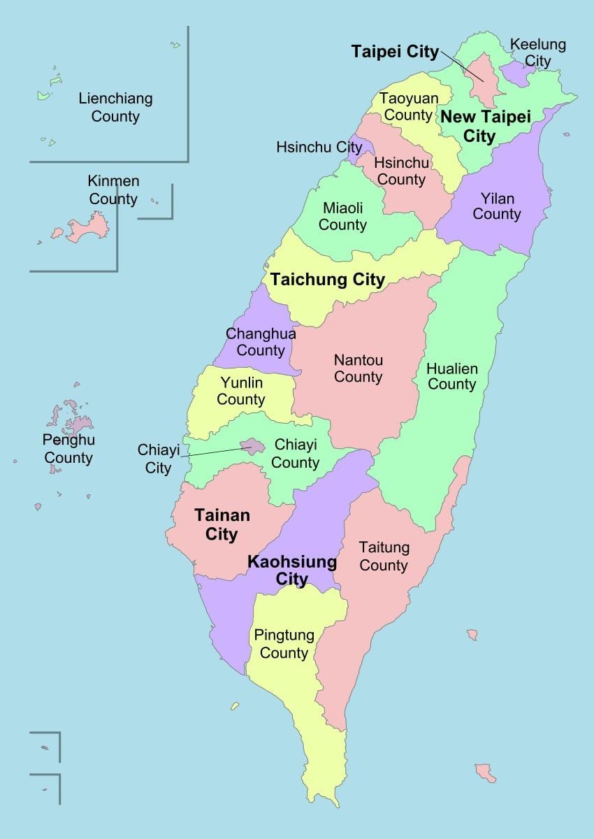 মানচিত্র তাইওয়ান রাজনৈতিক